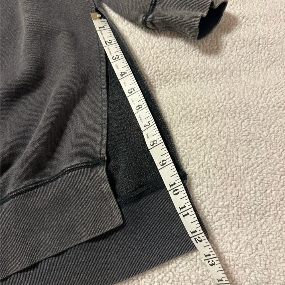 Free People Distressed Charcoal Gray Black Mock Neck Sweatshirt Tunic Side Slit